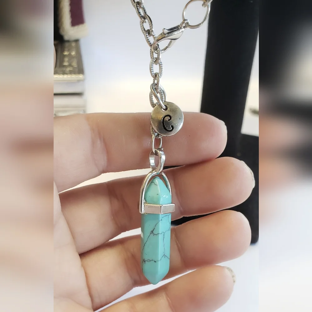 Handmade Turquoise Stone & Initial Letter Charm Car Mirror Protection Charm